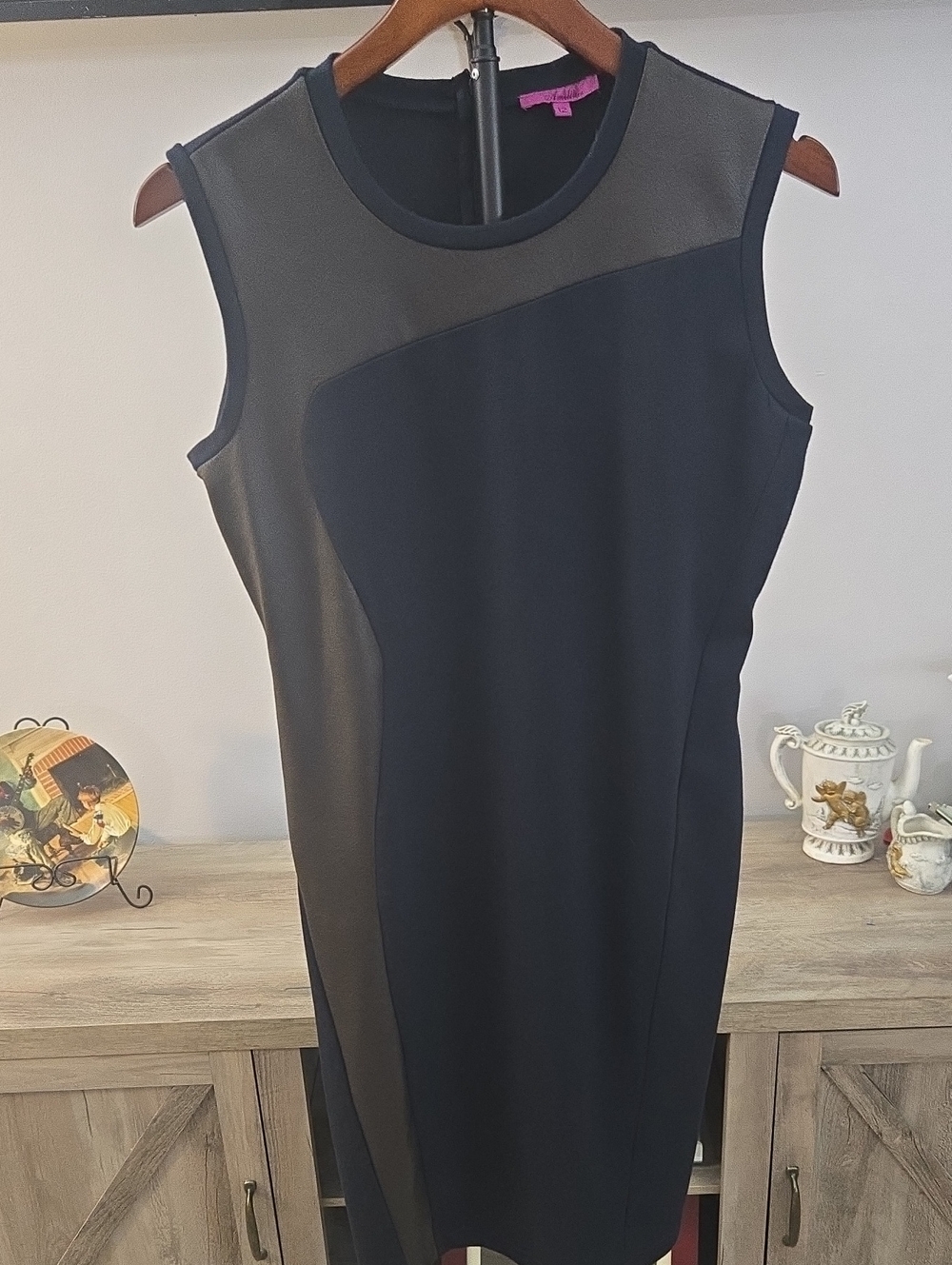 Sleeveless Black & Charcoal Panel Sheath Dress